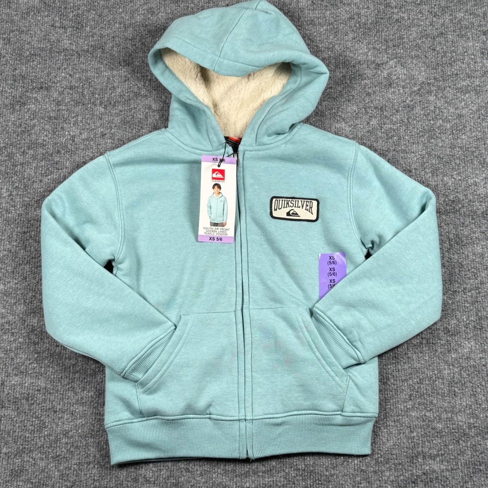 Quiksilver XS 5/6 Youth Plush Hoodie Jacket  Boy Girl Sherpa Full‎ Zip Outerwear